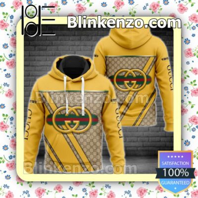 Gucci Logo Center Beige Monogram Mix Yellow Fleece Hoodie, Pants a