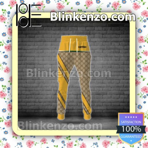 Gucci Logo Center Beige Monogram Mix Yellow Fleece Hoodie, Pants b