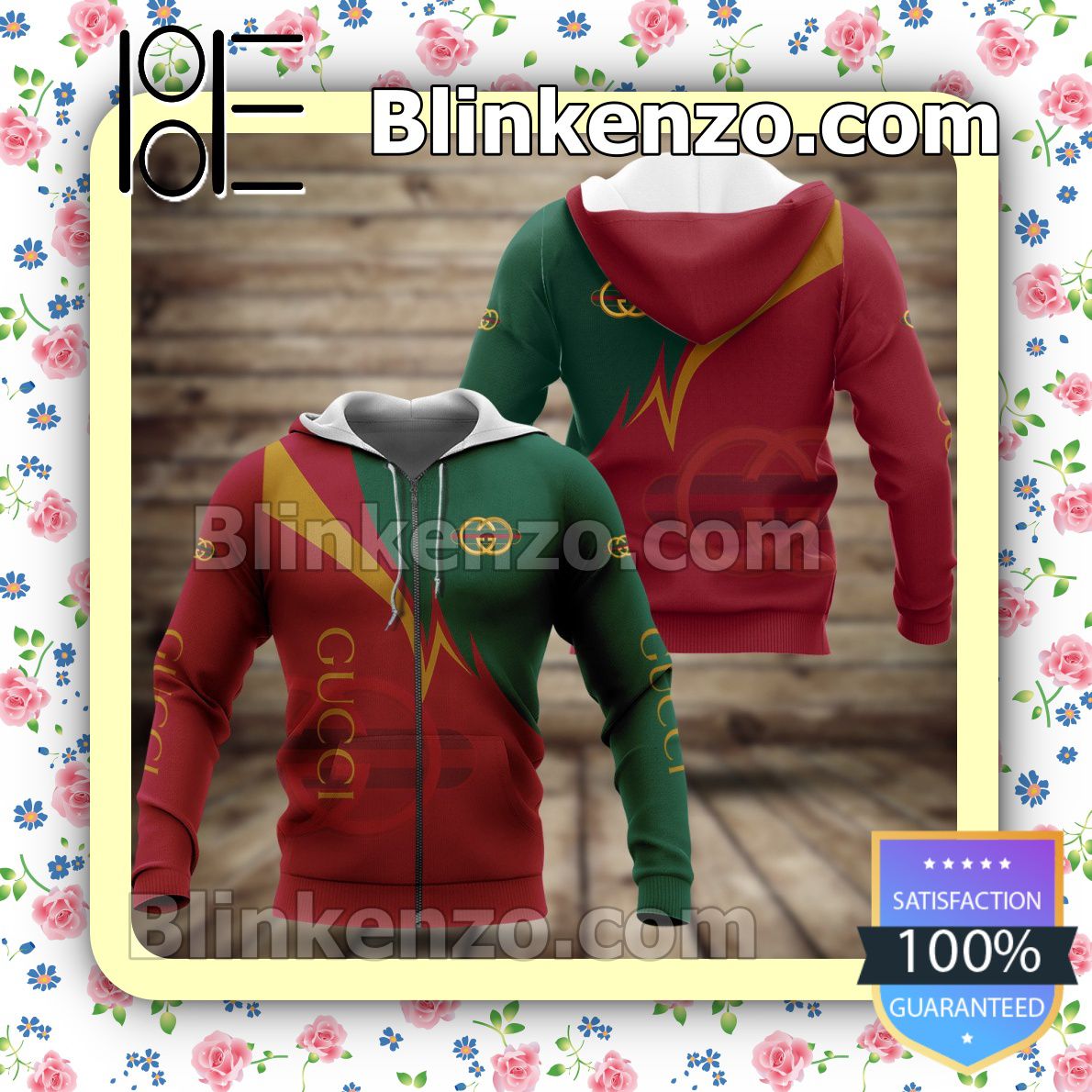 Sale Off Gucci Logo Mix Color Red Green And Yellow Full-Zip Hooded Fleece Sweatshirt
