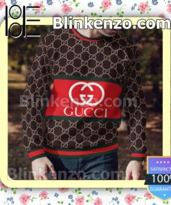 Gucci Logo On Red Dark Brown Monogram Mens Sweater a