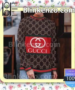 Gucci Logo On Red Dark Brown Monogram Mens Sweater b