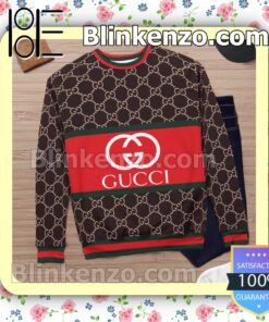 Gucci Logo On Red Dark Brown Monogram Mens Sweater c
