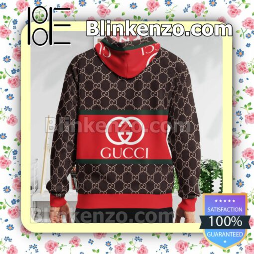 Gucci Logo On Red Line Dark Brown Custom Womens Hoodie b