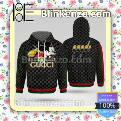 Gucci Mickey Mouse Black Monogram With Red And Green Stripes Custom Womens Hoodie