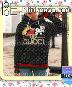 Gucci Mickey Mouse Black Monogram With Red And Green Stripes Custom Womens Hoodie a