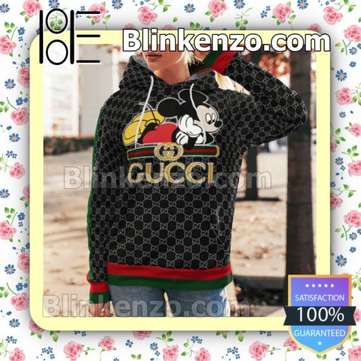 Gucci Mickey Mouse Black Monogram With Red And Green Stripes Custom Womens Hoodie a