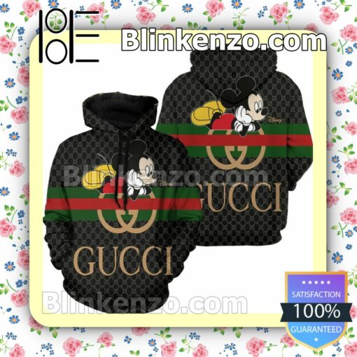 Gucci Mickey Mouse Green And Red Stripes Black Custom Womens Hoodie