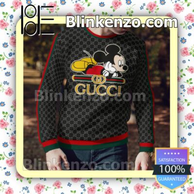 Gucci Mickey Mouse Logo Black Mens Sweater a