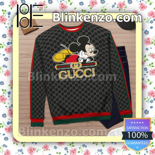 Gucci Mickey Mouse Logo Black Mens Sweater c
