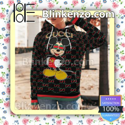 Gucci Mickey Mouse Red And Green Stripes Custom Womens Hoodie a