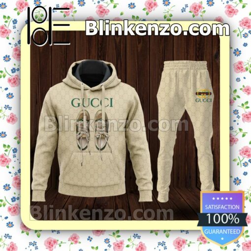 Gucci Shoes Printed Beige Monogram Fleece Hoodie, Pants