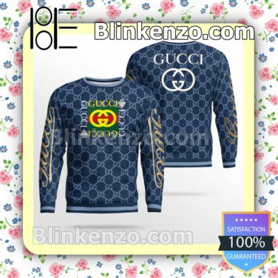 Gucci Square Logo Blue Monogram Mens Sweater