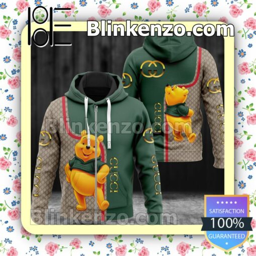 Gucci Winnie The Pooh Monogram Mix Green Full-Zip Hooded Fleece Sweatshirt