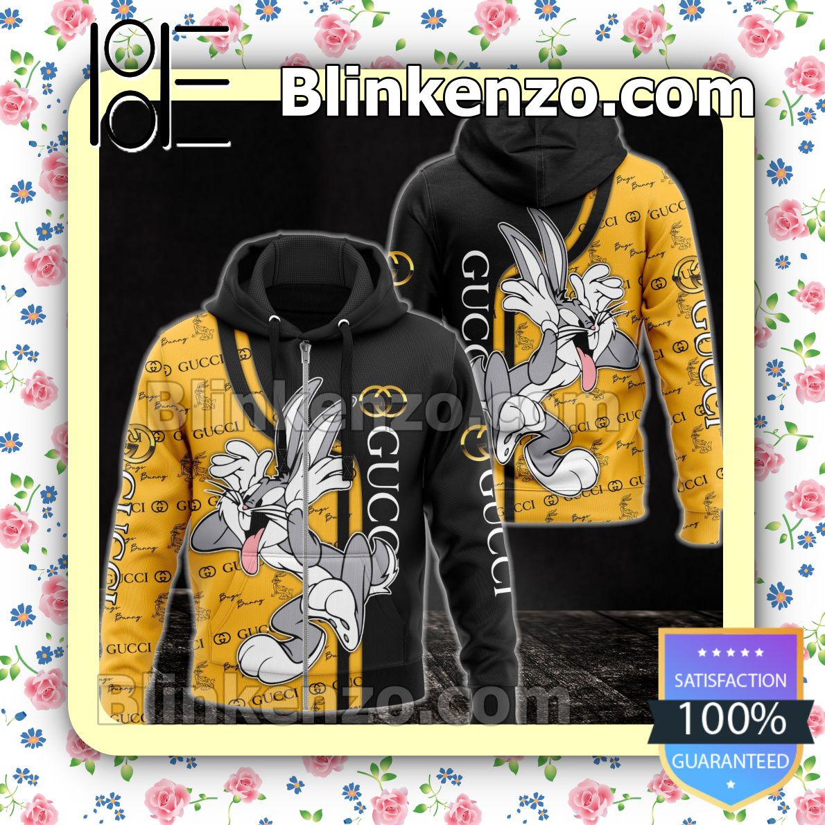 Rating Gucci With Bugs Bunny Black And Yellow Full-Zip Hooded Fleece Sweatshirt