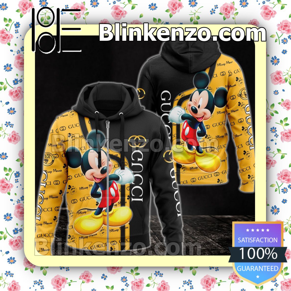 Near me Gucci With Mickey Mouse Black And Yellow Full-Zip Hooded Fleece Sweatshirt