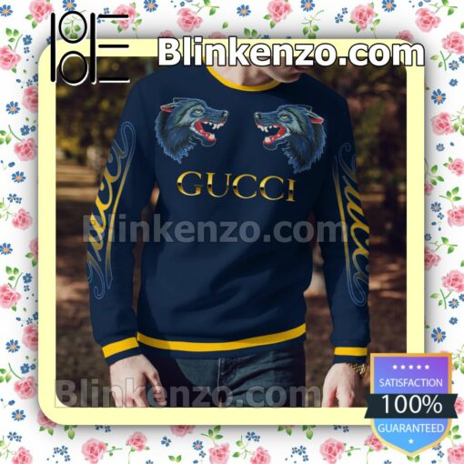 Gucci Wolf Face To Face Navy Mens Sweater a