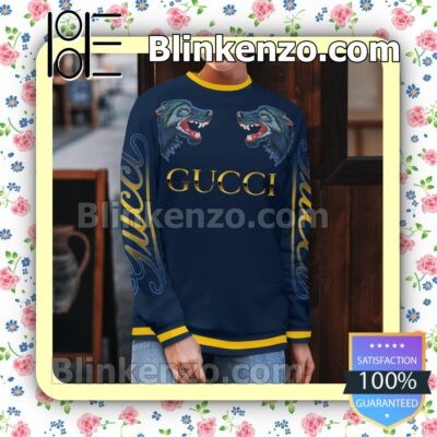 Gucci Wolf Face To Face Navy Mens Sweater b