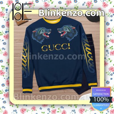 Gucci Wolf Face To Face Navy Mens Sweater c
