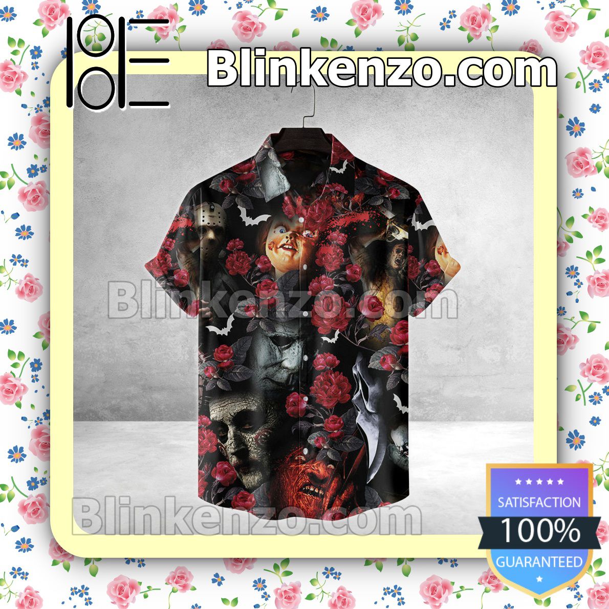 Horror Characters Red Flower Halloween Short Sleeve Shirts
