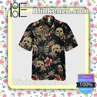 Horror Movie Character Tropical Flower Halloween Short Sleeve Shirts b
