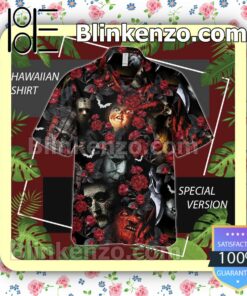 Horror Movie Characters Red Flower Halloween Short Sleeve Shirts