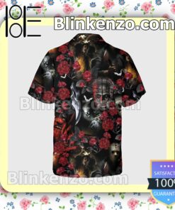 Horror Movie Characters Red Flower Halloween Short Sleeve Shirts a