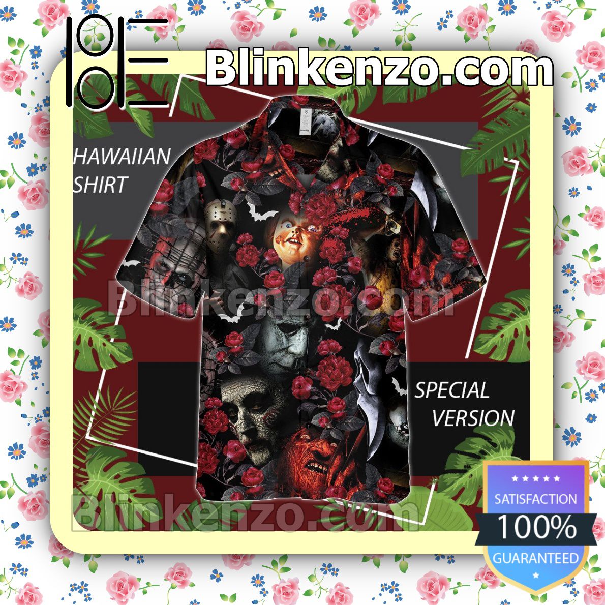 Horror Movie Characters Red Flower Halloween Short Sleeve Shirts