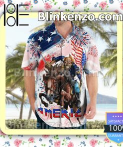 Iron Maiden American Flag Firework Pattern Casual Button Down Shirts c