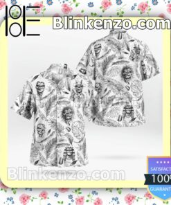 Iron Maiden Black And White Tropical Casual Button Down Shirts