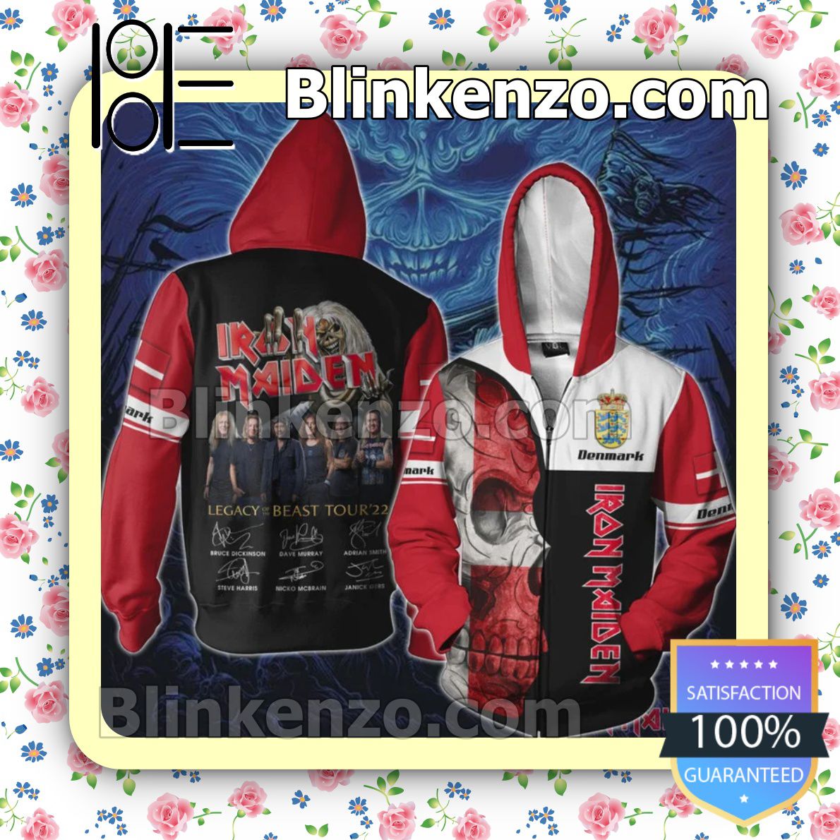 Vibrant Iron Maiden Denmark Legacy of the Beast World Tour 2022 Hoodies Pullover