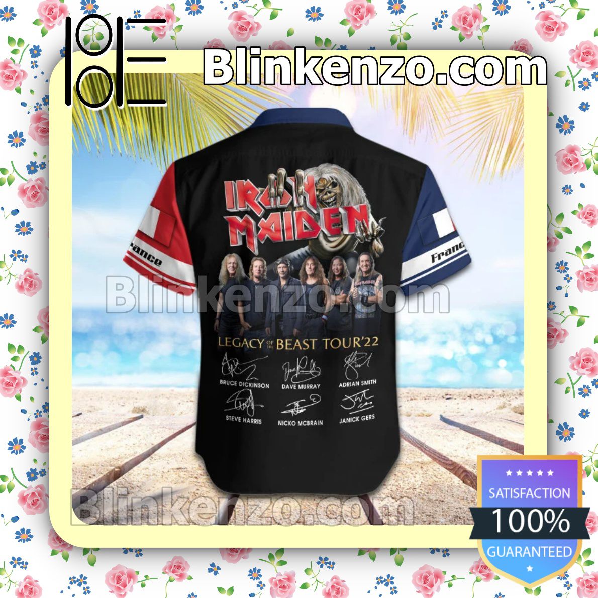 Us Store Iron Maiden France Legacy of the Beast World Tour 2022 Summer Beach Shirt