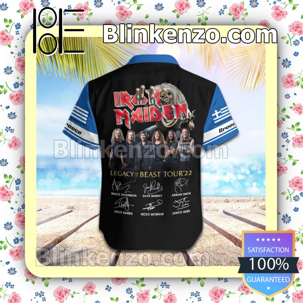 Adult Iron Maiden Greece Legacy of the Beast World Tour 2022 Summer Beach Shirt