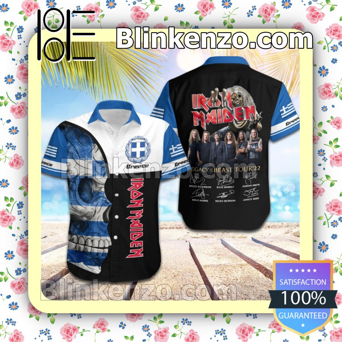 Etsy Iron Maiden Greece Legacy of the Beast World Tour 2022 Summer Beach Shirt