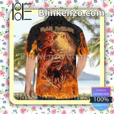 Iron Maiden Metal Flame Casual Button Down Shirts a