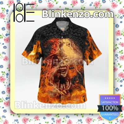 Iron Maiden Metal Flame Casual Button Down Shirts b