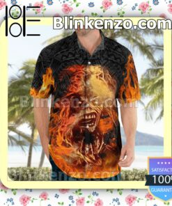 Iron Maiden Metal Flame Casual Button Down Shirts c