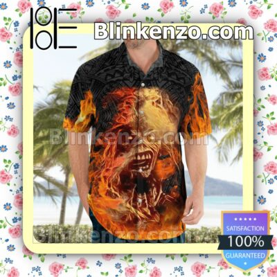 Iron Maiden Metal Flame Casual Button Down Shirts c