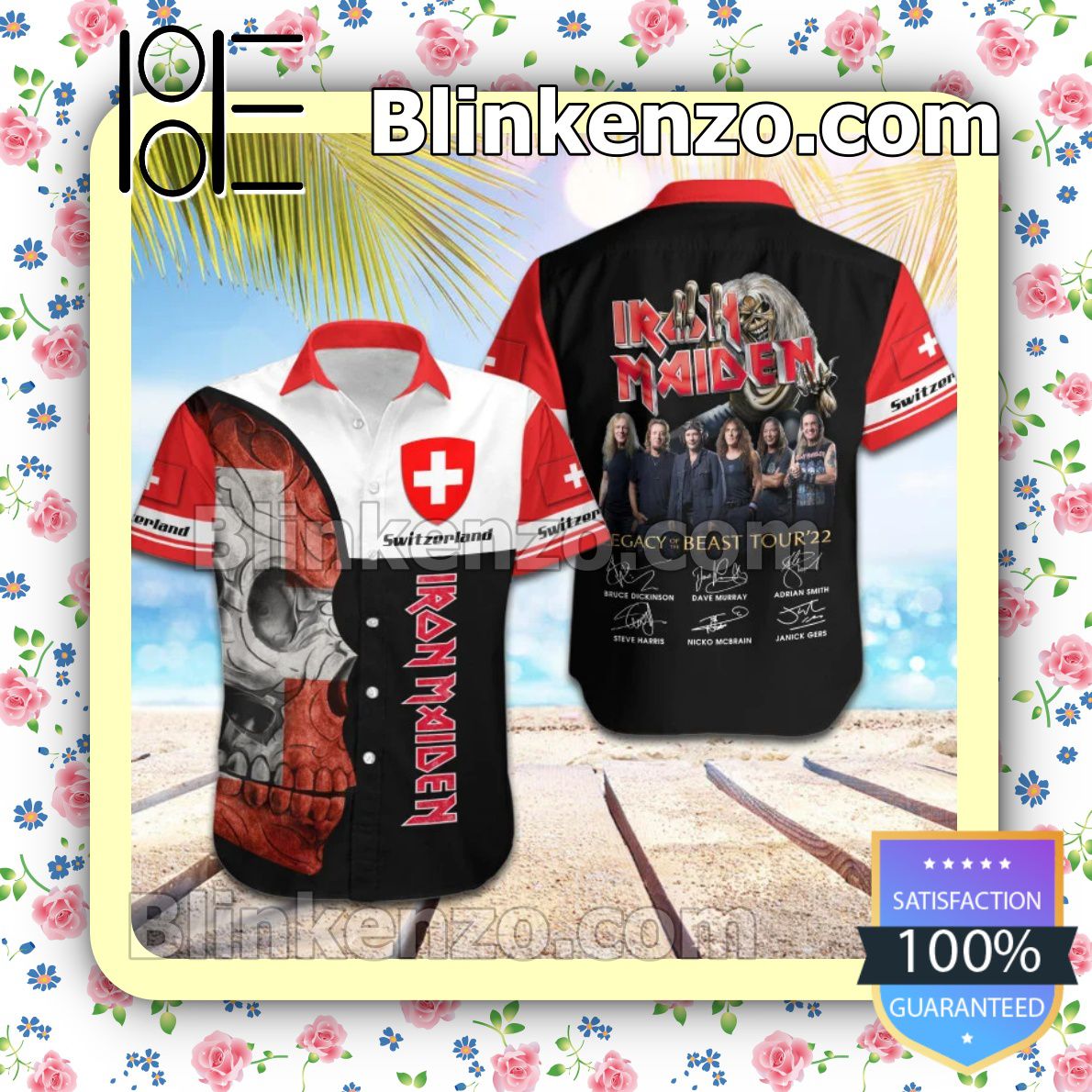 Discount Iron Maiden Switzerland Legacy of the Beast World Tour 2022 Summer Beach Shirt