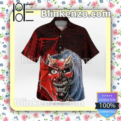 Iron Maiden The Number Of The Beast Tribal Casual Button Down Shirts b