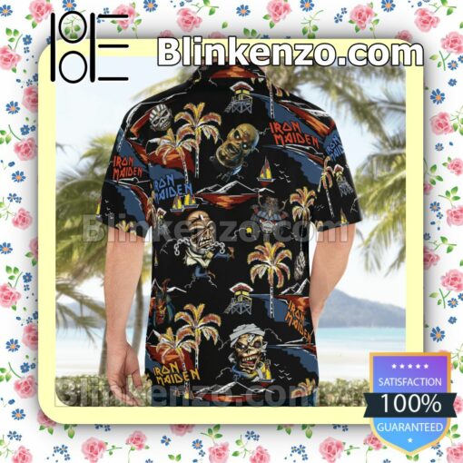 Iron Maiden Zombie Palm Tree Casual Button Down Shirts a