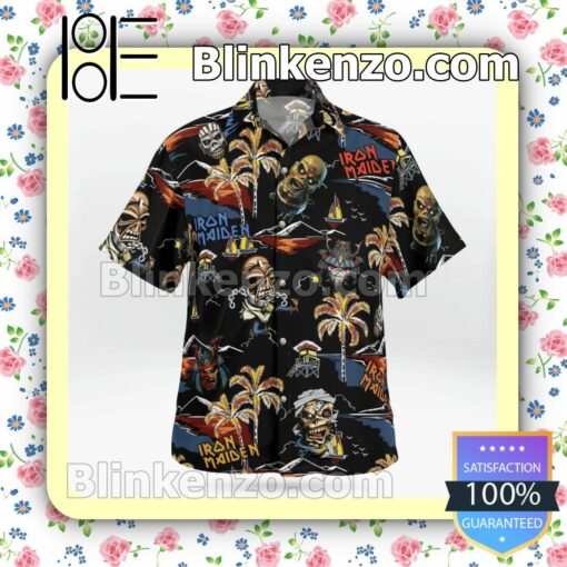 Iron Maiden Zombie Palm Tree Casual Button Down Shirts b