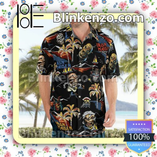 Iron Maiden Zombie Palm Tree Casual Button Down Shirts c