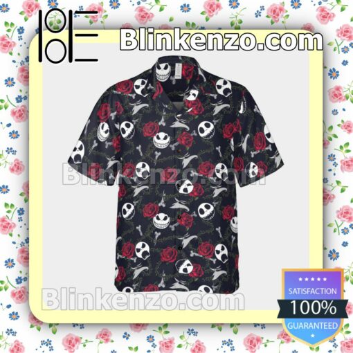 Jack And Zero Red Rose Halloween Short Sleeve Shirts a