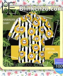 Jack Skellington Sunflower Black White Stripe Halloween Short Sleeve Shirts
