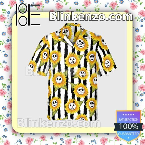 Jack Skellington Sunflower Black White Stripe Halloween Short Sleeve Shirts a