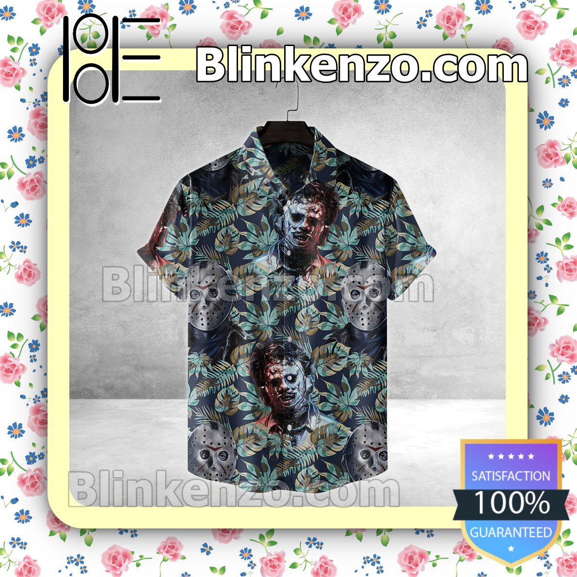 Jason Voorhees And Leatherface Tropical Leaf Halloween Short Sleeve Shirts
