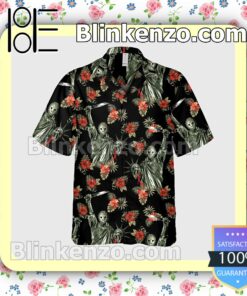 Jason Voorhees Tropical Floral Halloween Short Sleeve Shirts b