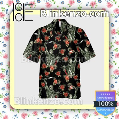 Jason Voorhees Tropical Floral Halloween Short Sleeve Shirts b