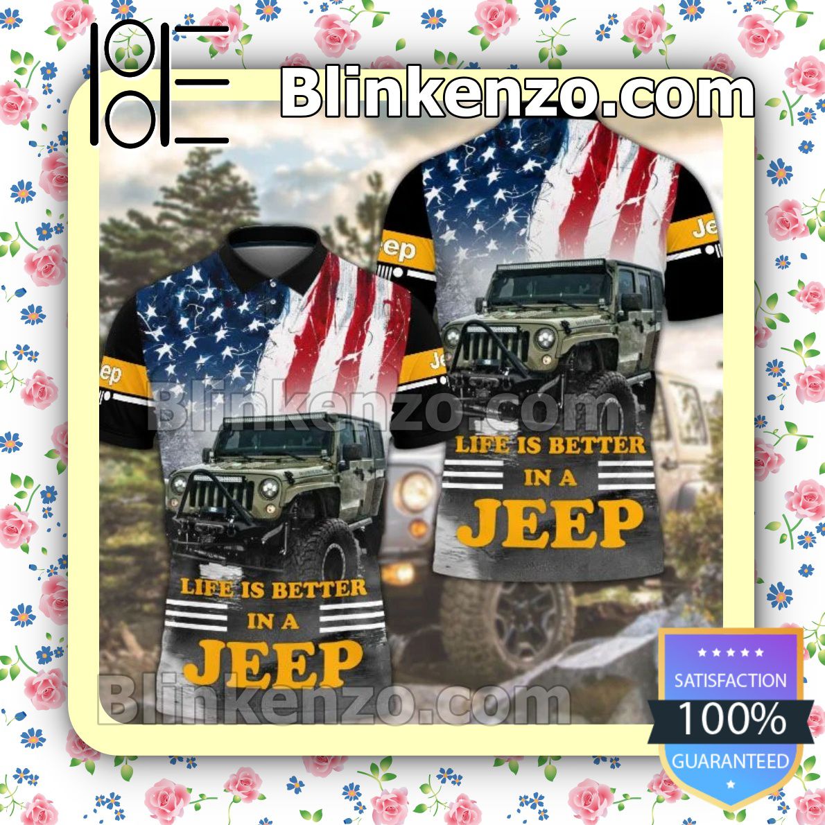 Jeep American Flag Life Is Better In A Jeep Custom Polo Shirt
