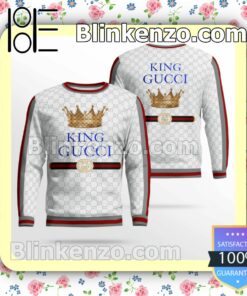 King Gucci Crown White Monogram With Black And Red Stripes Logo Mens Sweater